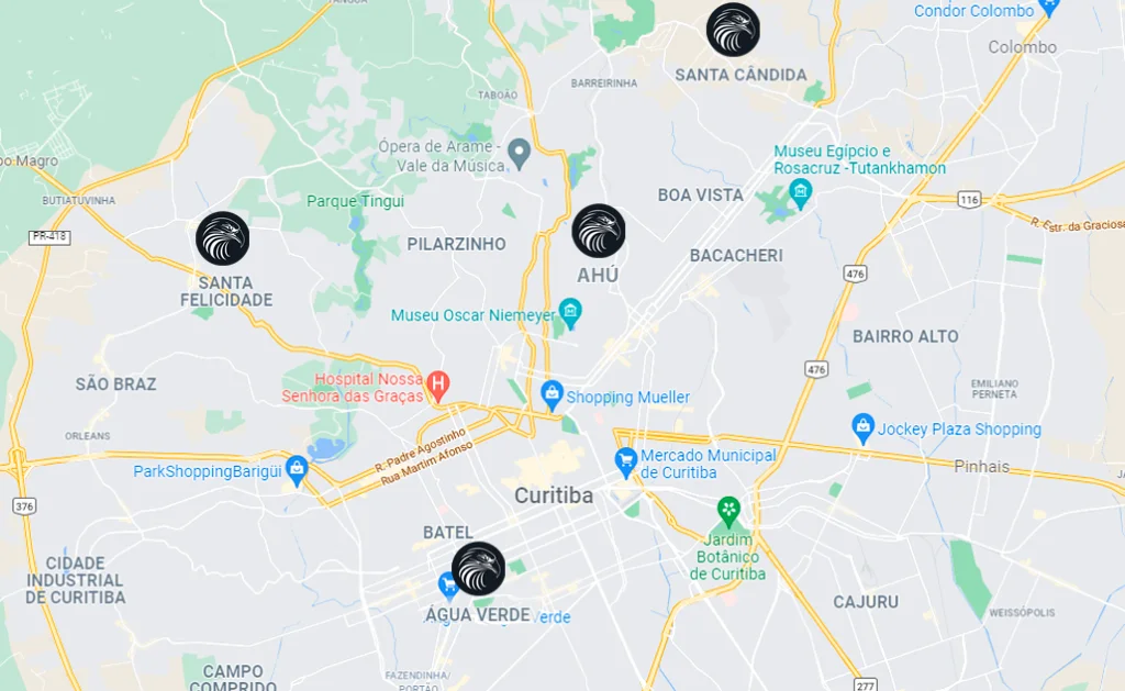 Mapa ilustrativo da presença operacional VKS em Curitiba